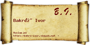 Bakró Ivor névjegykártya